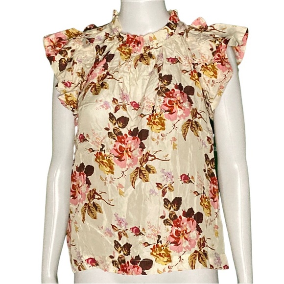 NWT Sea New York Esme Cream Floral Print Flutter Sleeve Silk Top - Sz XS - Picture 3 of 8